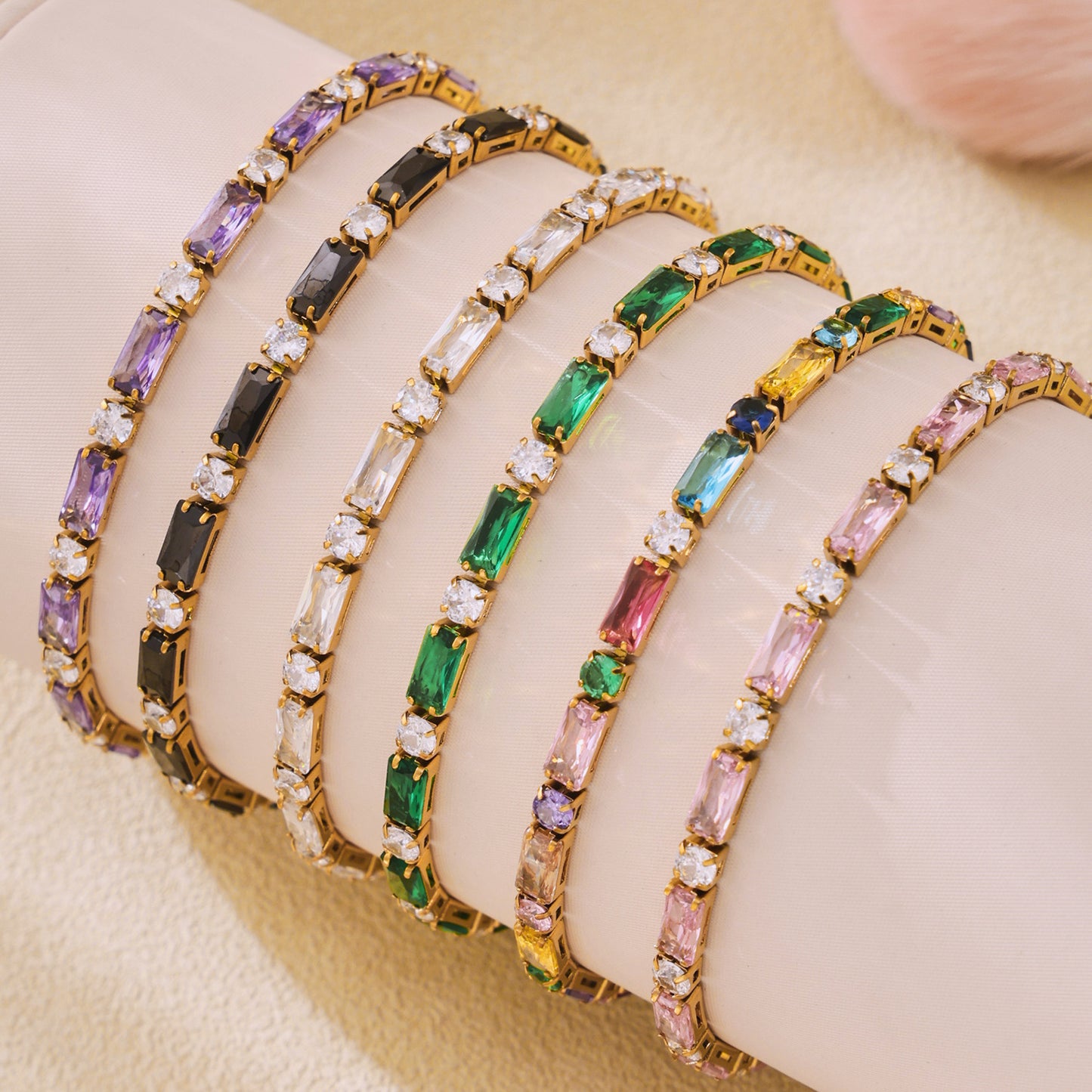 Colorblocked Zirconia Claw Chain Bracelet