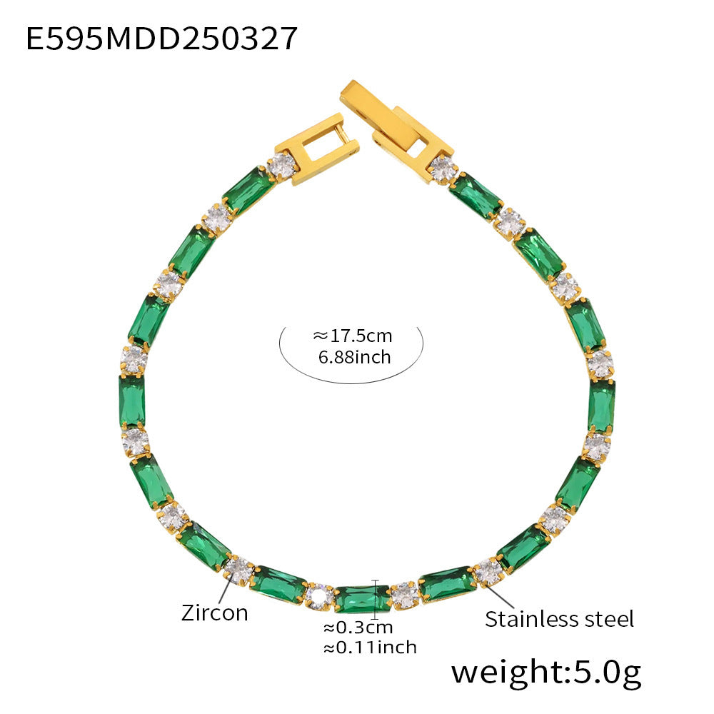 Colorblocked Zirconia Claw Chain Bracelet