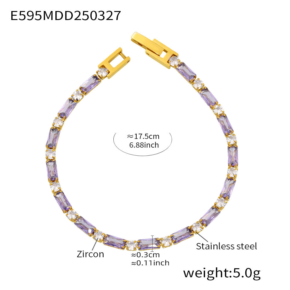 Colorblocked Zirconia Claw Chain Bracelet