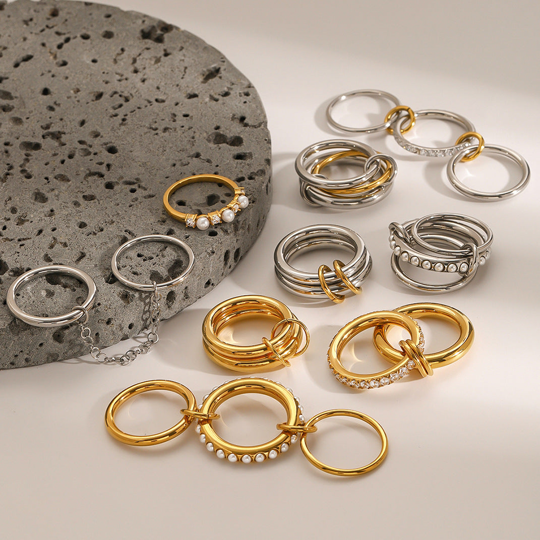Stacked pearl rings