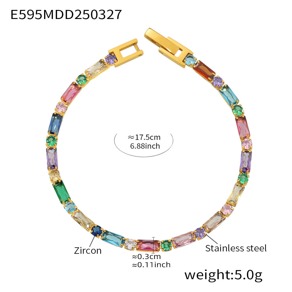 Colorblocked Zirconia Claw Chain Bracelet