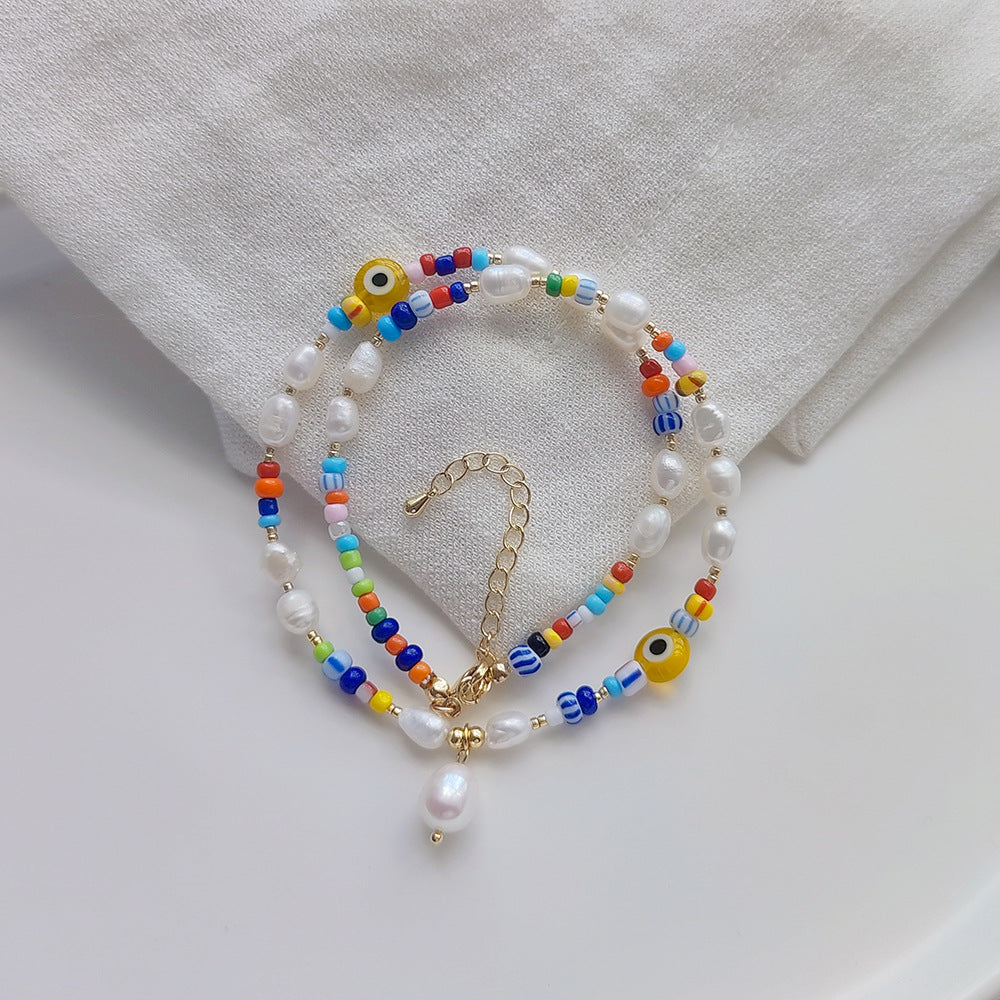 Colorful rice bead pearl necklace
