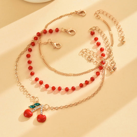 Diamond-Studded Cherry Foot Chain