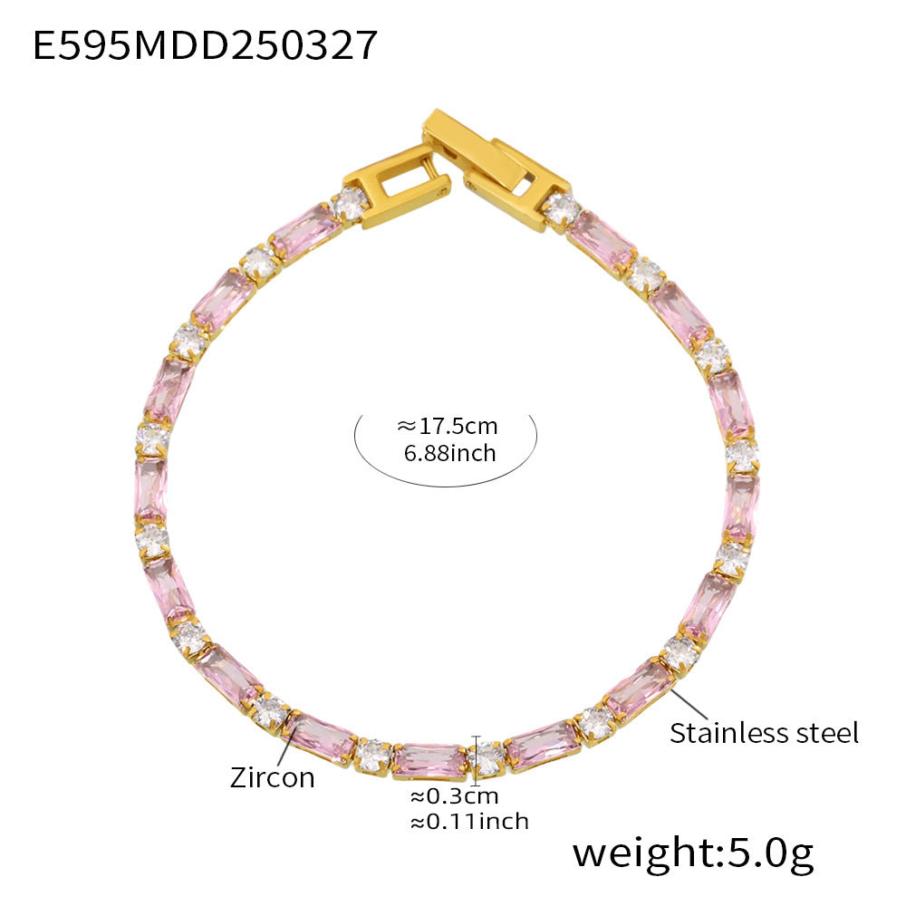 Colorblocked Zirconia Claw Chain Bracelet