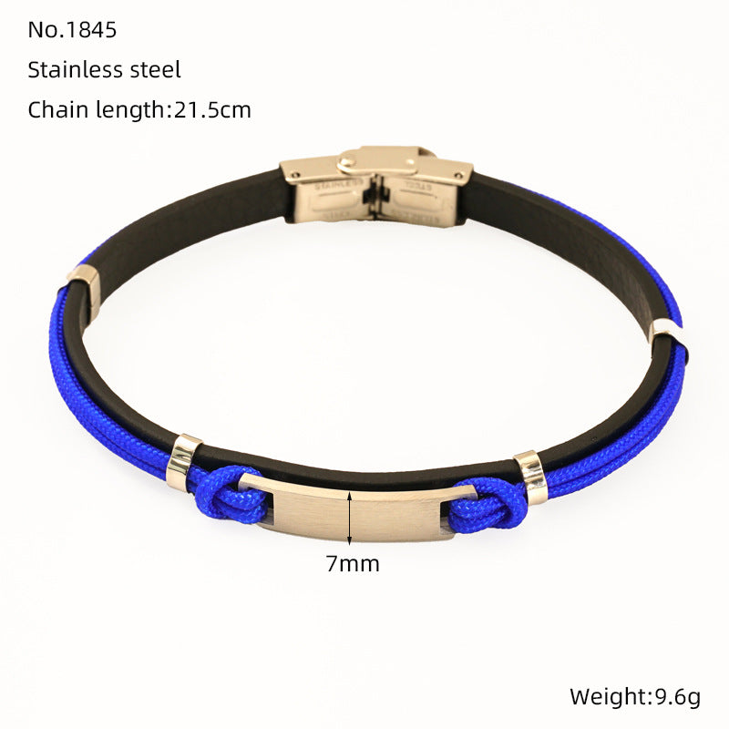 Anchor Titanium Leather Braided Bracelet