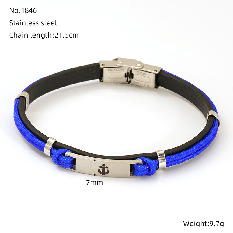 Anchor Titanium Leather Braided Bracelet