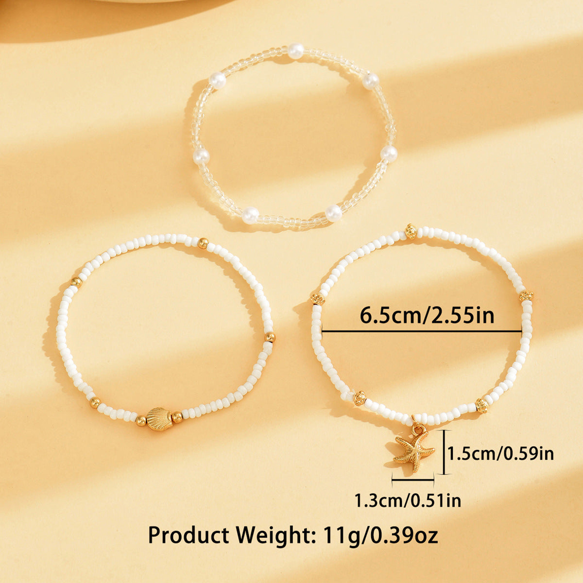 Bohemian-Style Starfish Shell Rice Bead Bracelet Three-Piece Set