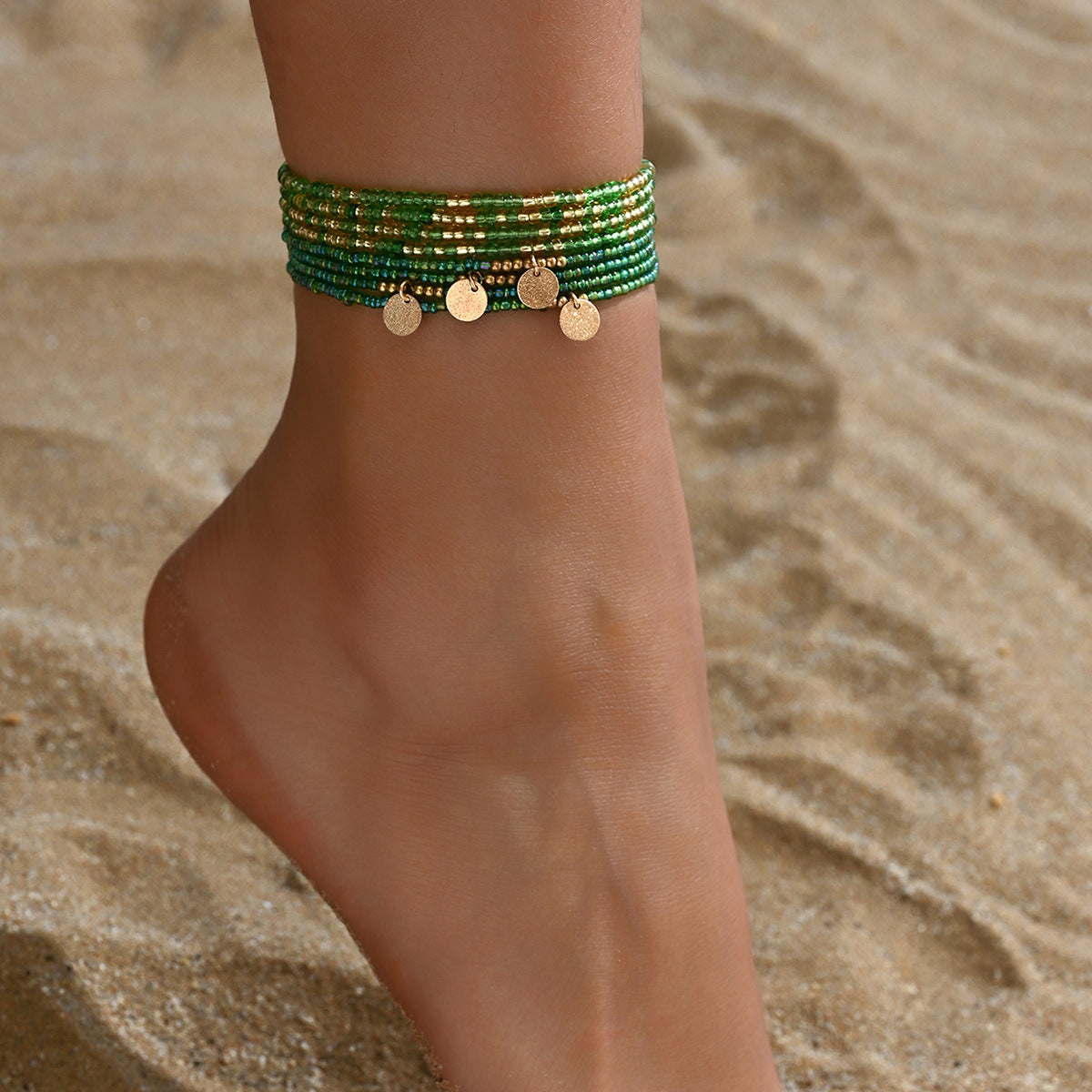 Gold Disc Bead Ankle Chain