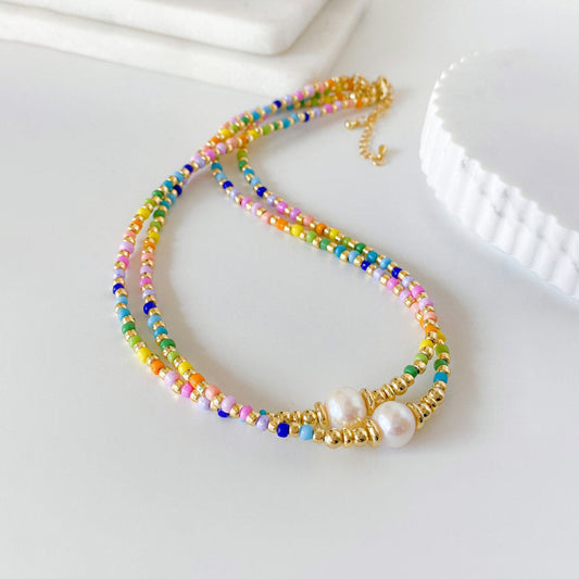 Stained Glass Rice Bead Necklace