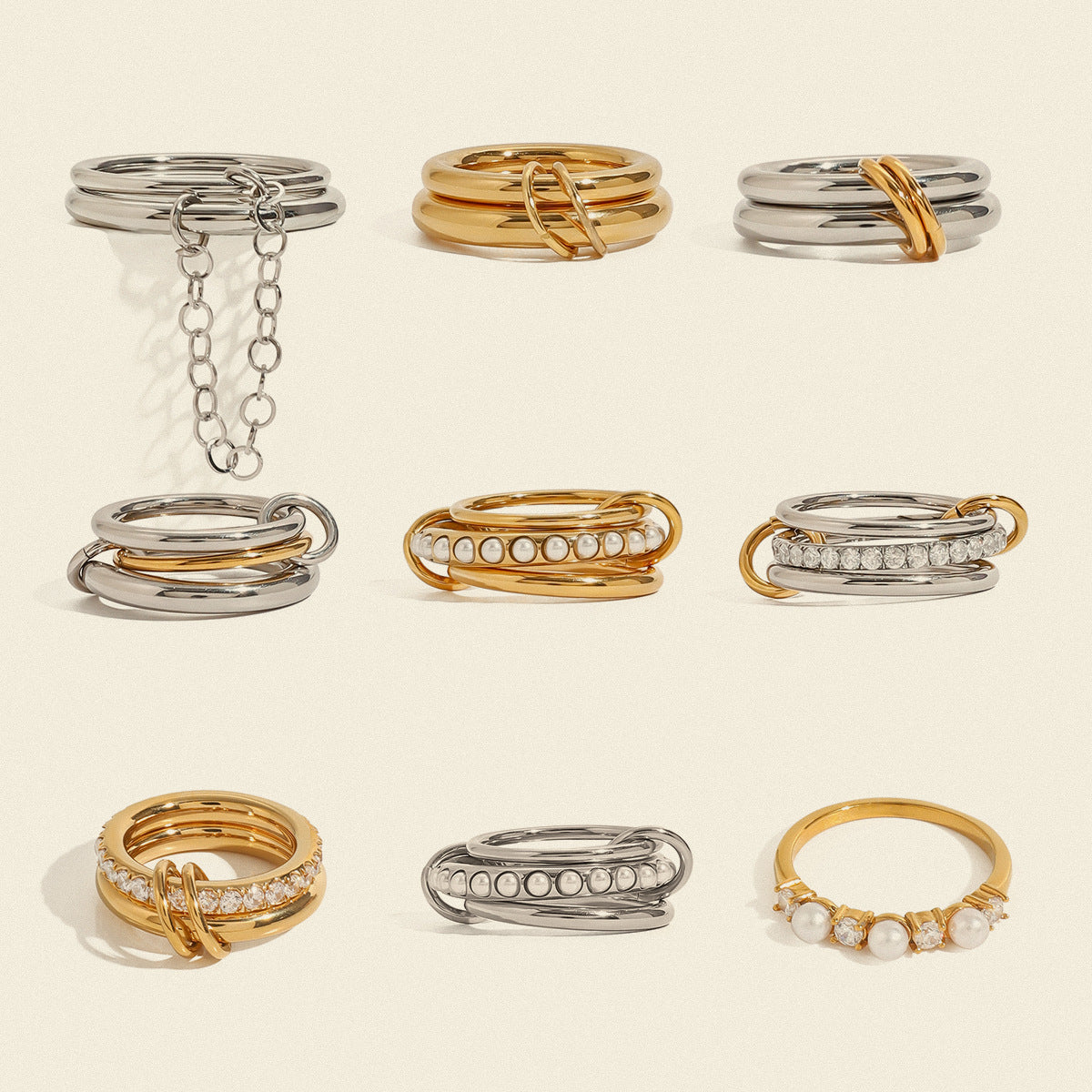 Stacked pearl rings
