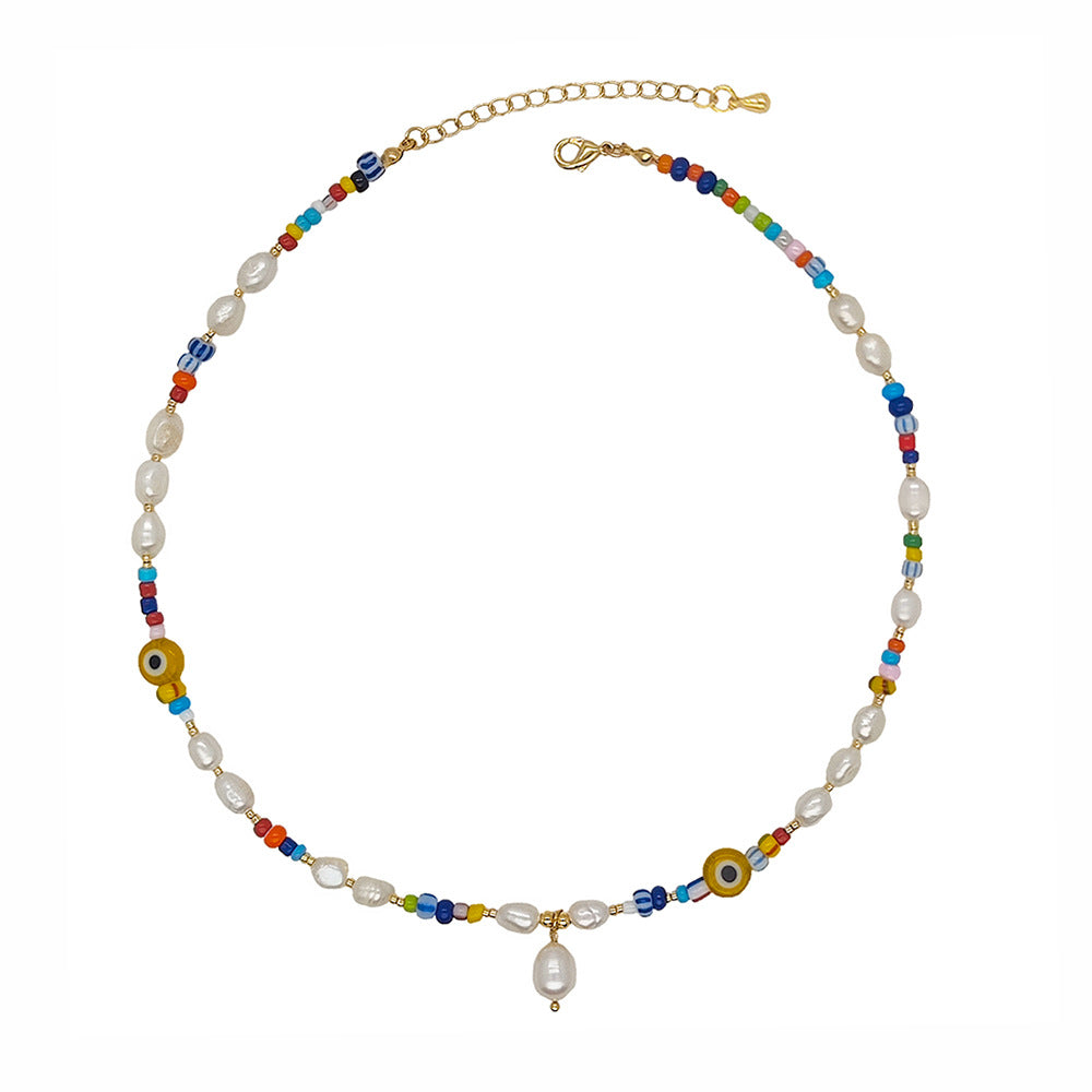 Colorful rice bead pearl necklace