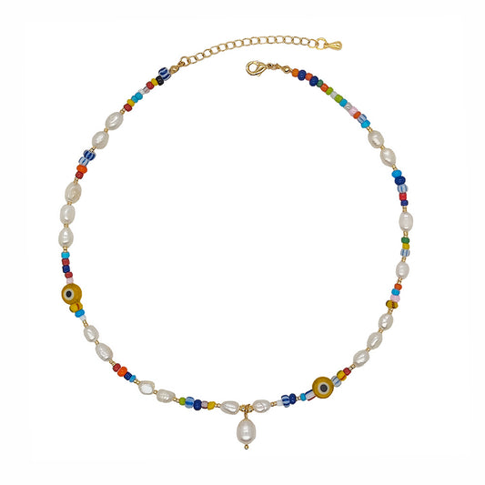Colorful rice bead pearl necklace