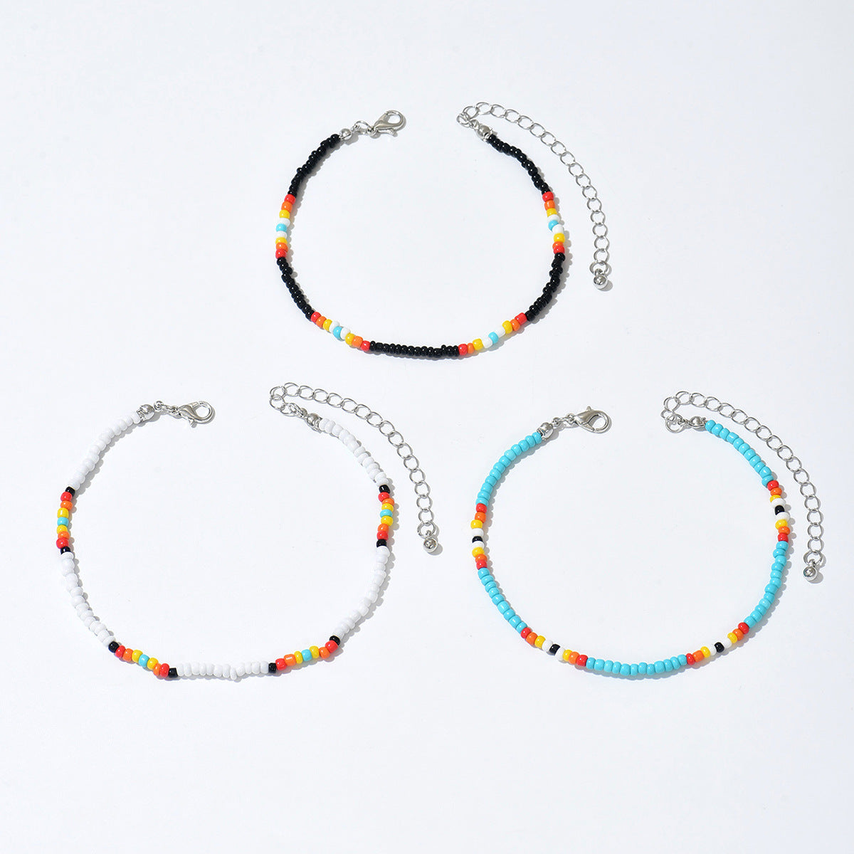 Niche Color-Blocked Pearl Ankle Bracelet Set of Three