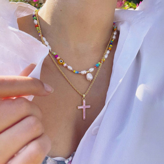 Colorful rice bead pearl necklace