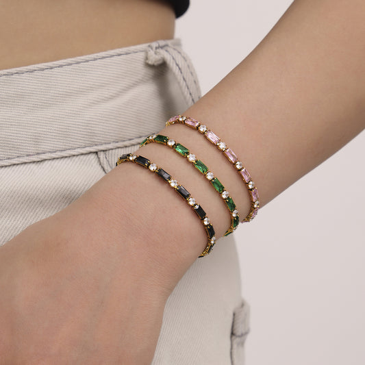Colorblocked Zirconia Claw Chain Bracelet