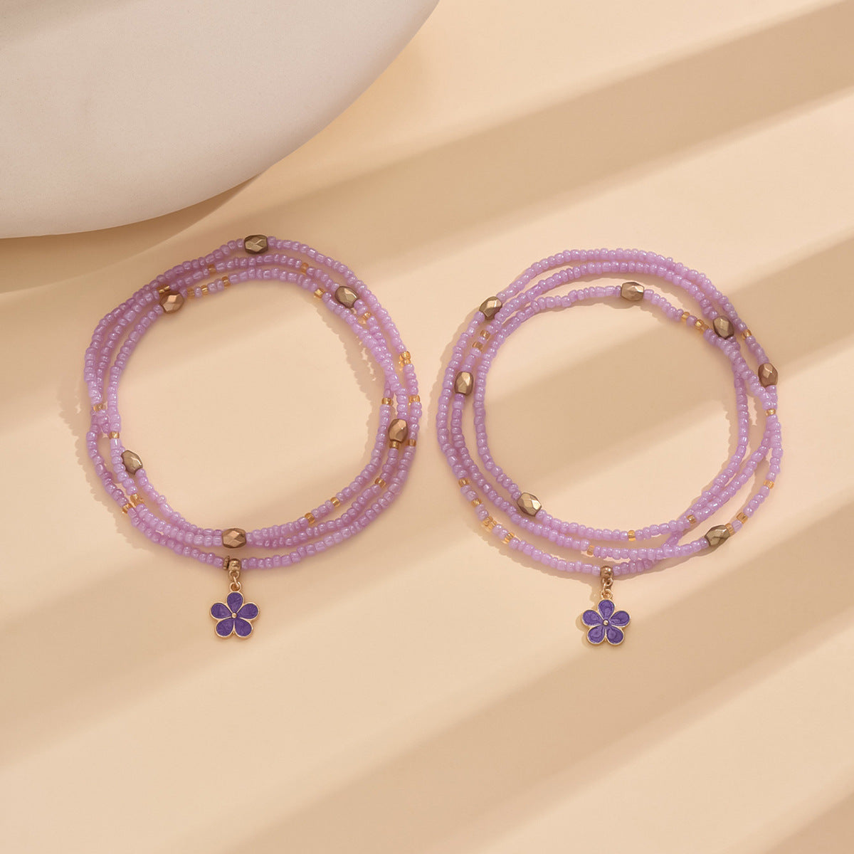 Purple Flower Bead Ankle Chain