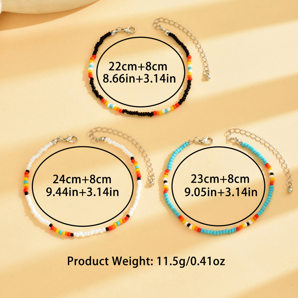 Niche Color-Blocked Pearl Ankle Bracelet Set of Three
