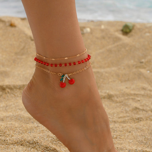 Diamond-Studded Cherry Foot Chain