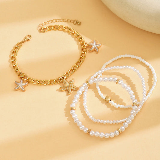 Gold Starfish Pendant with Pearl Anklet