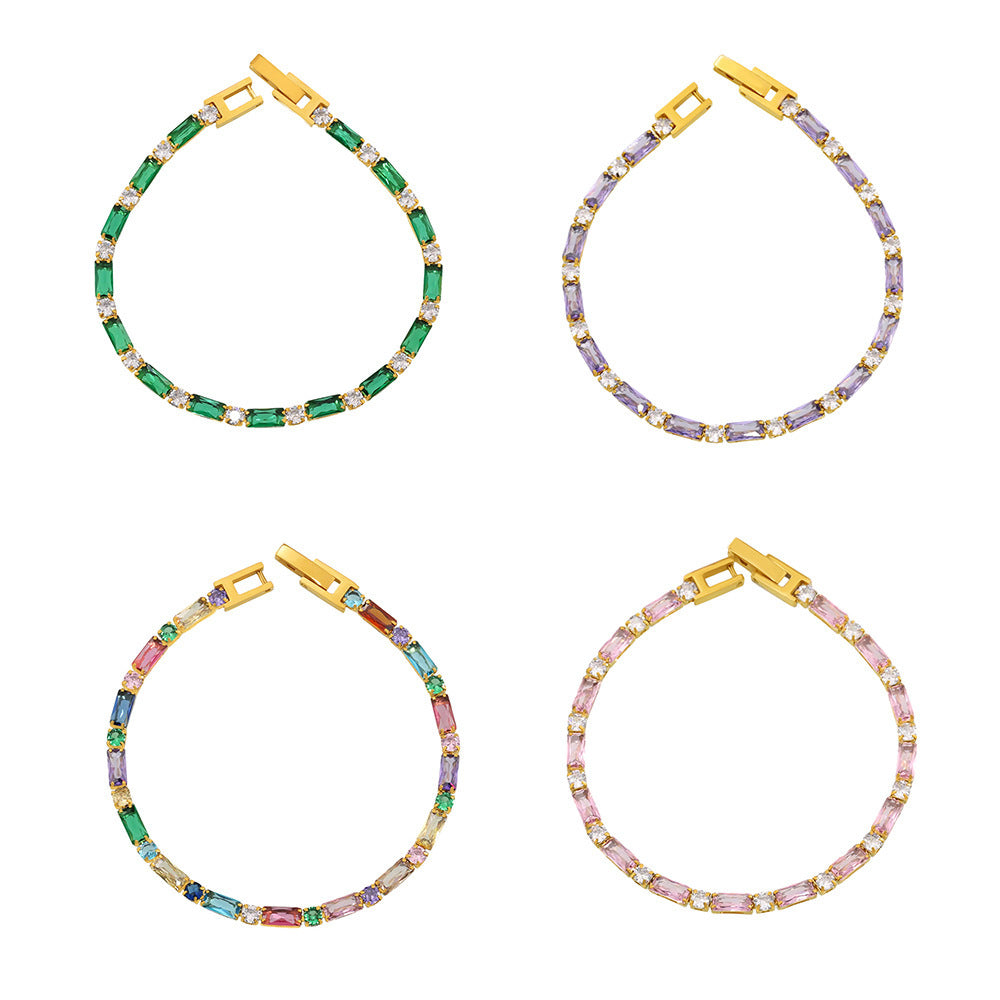 Colorblocked Zirconia Claw Chain Bracelet