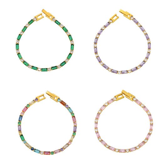 Colorblocked Zirconia Claw Chain Bracelet