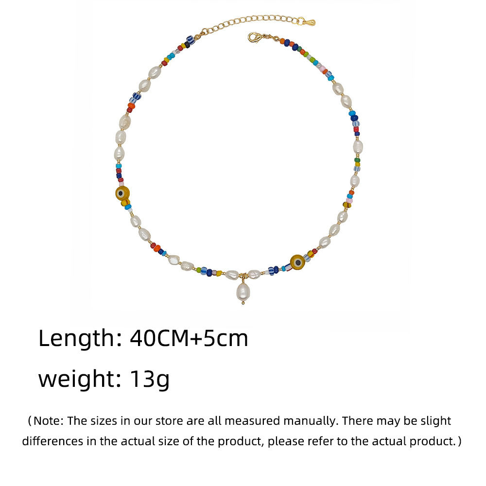 Colorful rice bead pearl necklace