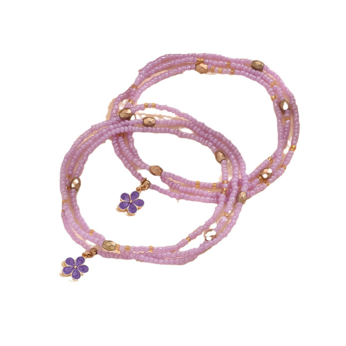 Purple Flower Bead Ankle Chain