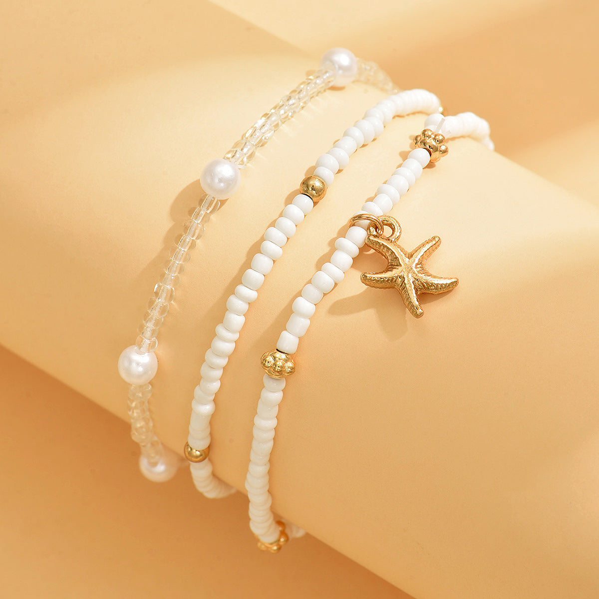 Boho Starfish Seashell Rice Bead Anklet