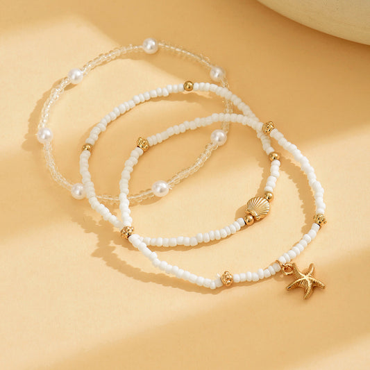 Boho Starfish Seashell Rice Bead Anklet