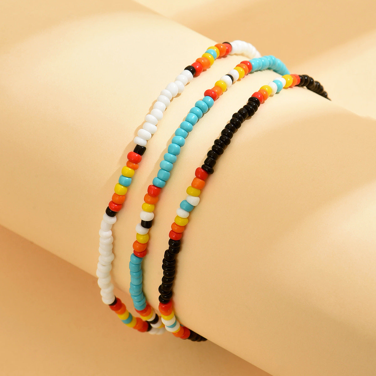 Niche Color-Blocked Pearl Ankle Bracelet Set of Three
