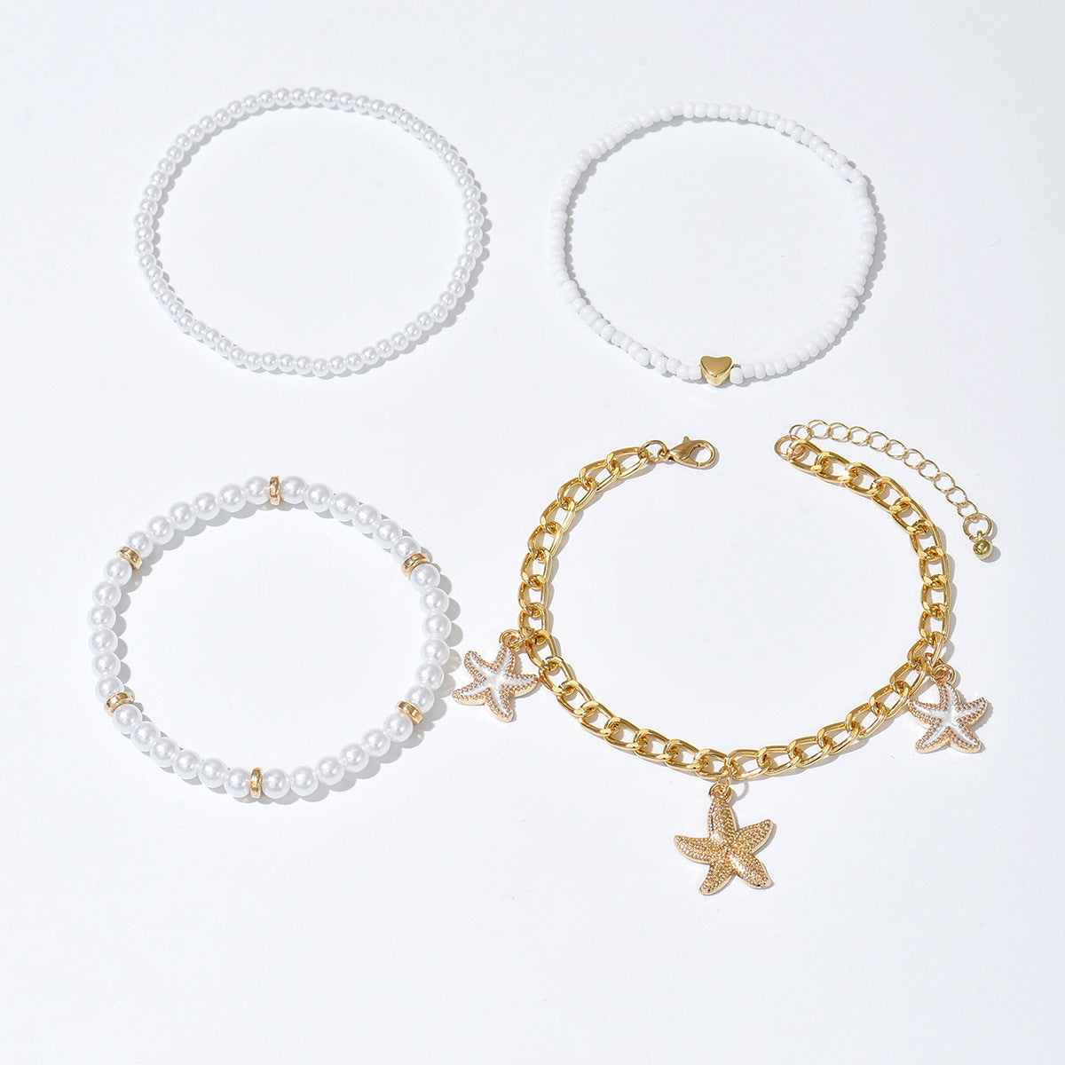 Gold Starfish Pendant with Pearl Anklet