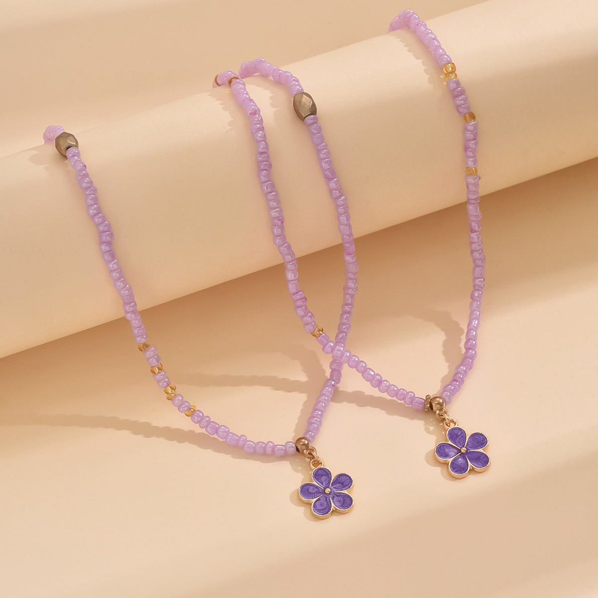 Purple Flower Bead Ankle Chain