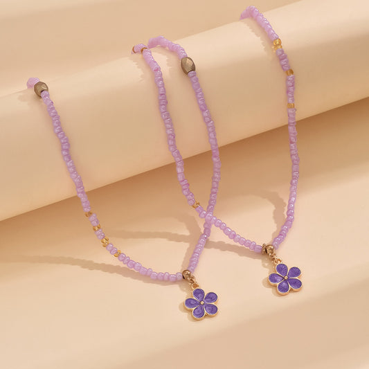 Purple Flower Bead Ankle Chain