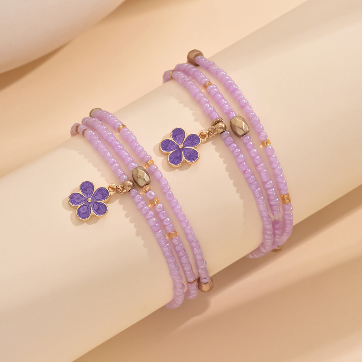 Purple Flower Bead Ankle Chain
