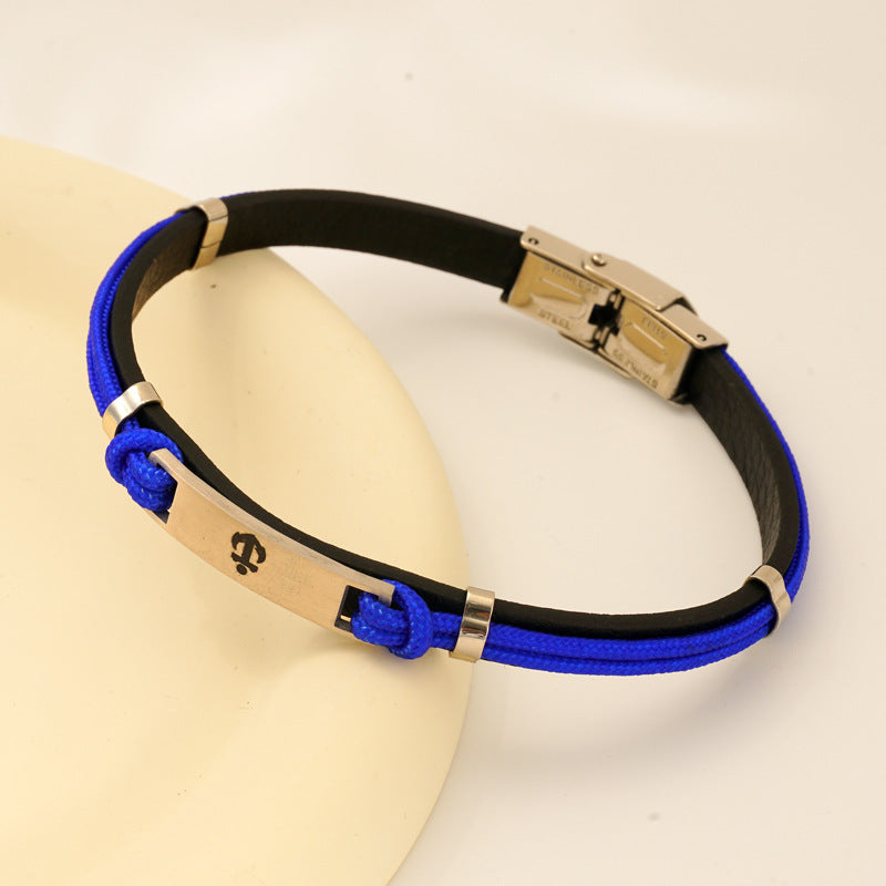 Anchor Titanium Leather Braided Bracelet