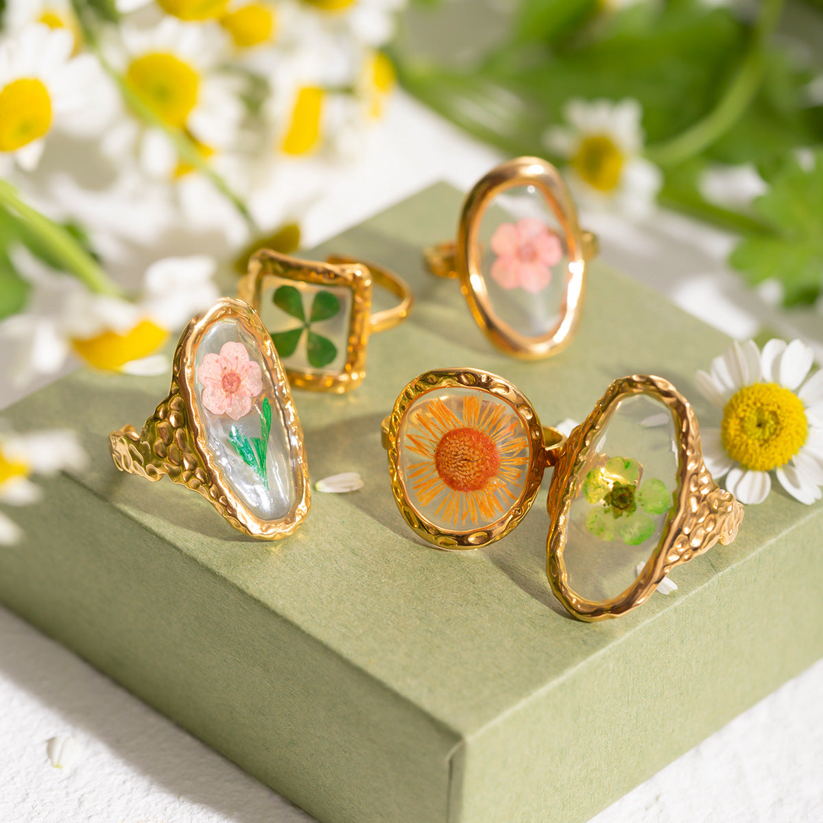 Eternal Golden Sunflower Ring Finger Jewelry Unique Life Flower Gift