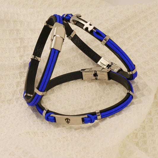 Anchor Titanium Leather Braided Bracelet