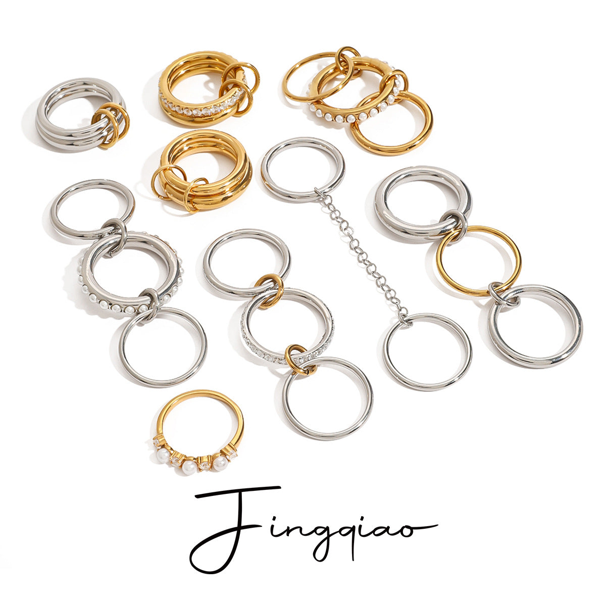 Stacked pearl rings