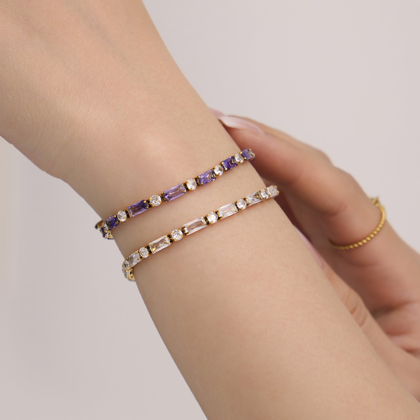 Colorblocked Zirconia Claw Chain Bracelet