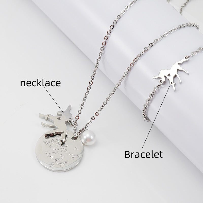 Unicorn Necklace/Horse Titanium Bracelet